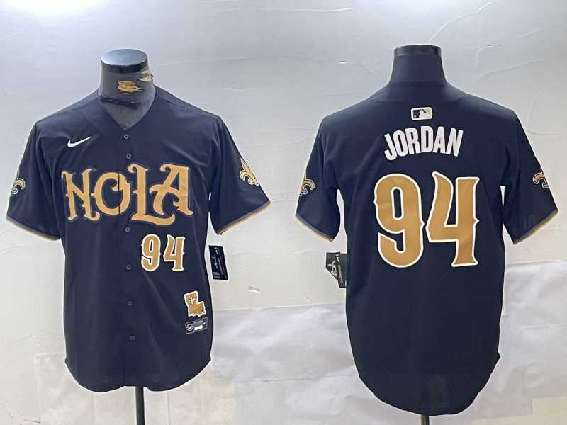 Mens New Orleans Saints #94 Cameron Jordan Number Black Nola Baseball Jersey